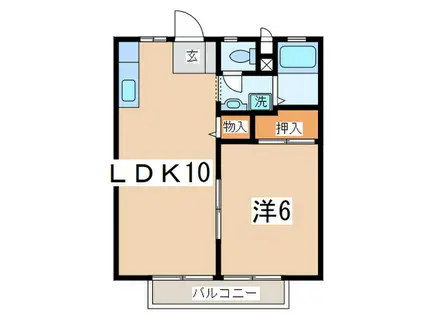 綾南ハイツ(1LDK/1階)の間取り写真