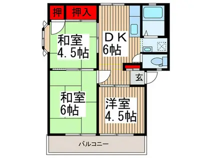 パナハイツ(3DK/1階)の間取り写真
