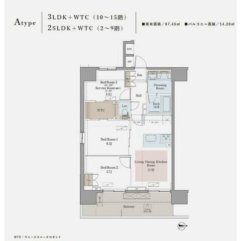 LUXENA八王子寺町(2SLDK/2階)の間取り写真