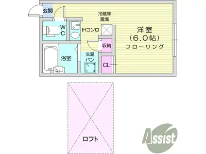 多賀城ウエストA棟(1K/2階)の間取り写真