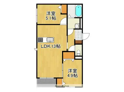 リバーサイド向町II(2LDK/1階)の間取り写真