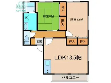 ハイカムールはたぐちB(2LDK/2階)の間取り写真