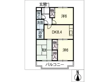 庄南ヒルズ B棟(3DK/2階)の間取り写真