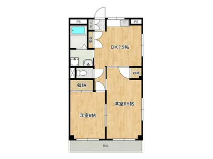 マロンハイツ(2DK/2階)の間取り写真