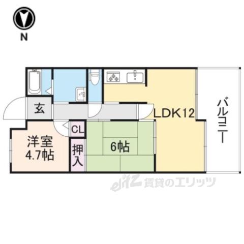 天理二階堂パーク・ホームズ(2LDK/6階)の間取り写真