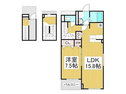シャルマン B(1LDK/3階)の間取り写真