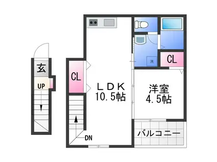 TJ平池B棟(1LDK/2階)の間取り写真