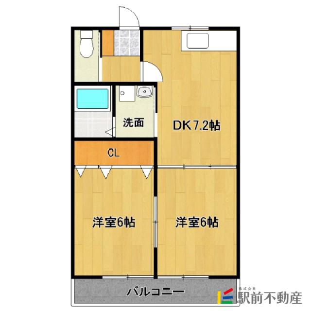 ブランドール筑後(2DK/1階)の間取り写真