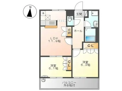 レインボーII(2LDK/1階)の間取り写真