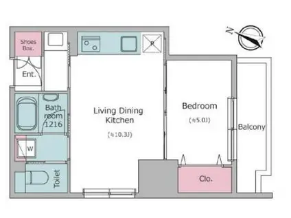 クロスレジデンス日本橋本町(1LDK/2階)の間取り写真