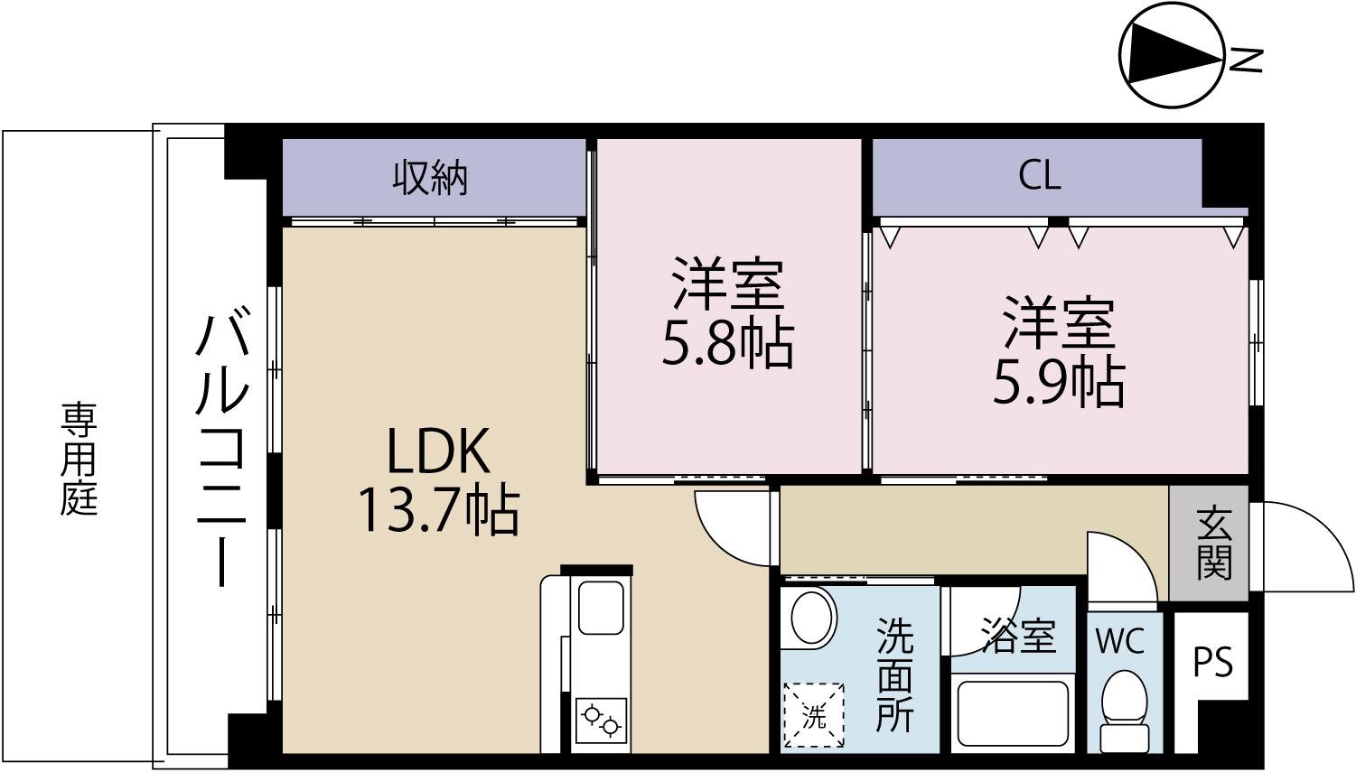 本郷マンション(2LDK/2階)の間取り写真
