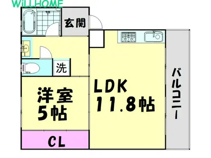 ビレッジハウス鳴滝9号棟(1LDK/3階)の間取り写真