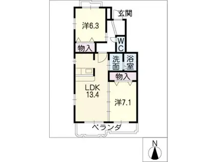 カーサ旭前(2LDK/1階)の間取り写真