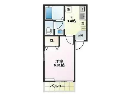 ベルフローラ(1K/2階)の間取り写真