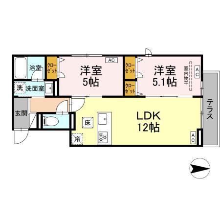 セレスティア西新井II(2LDK/1階)の間取り写真
