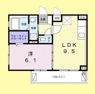 ウエスト シックス(1LDK/1階)の間取り写真