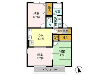 サンライズヒルAB(3DK/1階)の間取り写真
