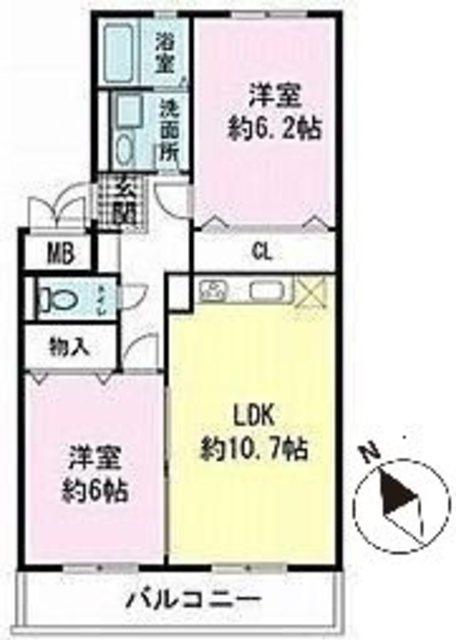 ヴィラコンテッサ原II(2LDK/4階)の間取り写真