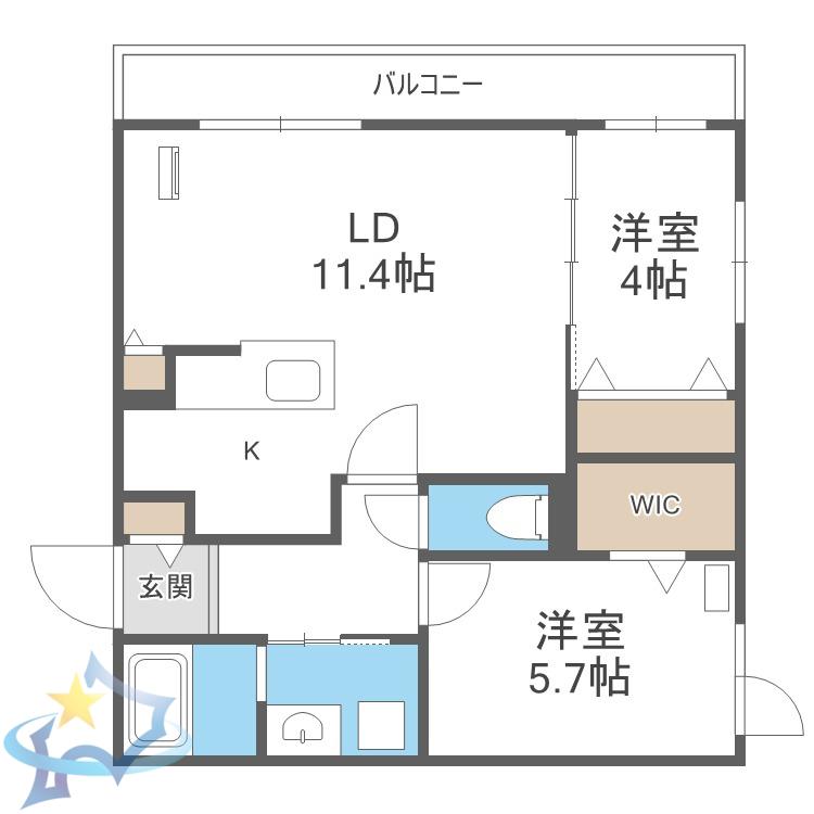 ガーデンクォーツ琴似(2LDK/4階)の間取り写真