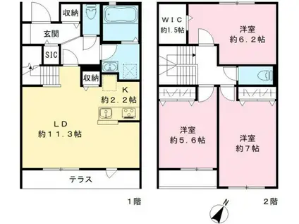 THE PARK.B棟(3LDK/1階)の間取り写真