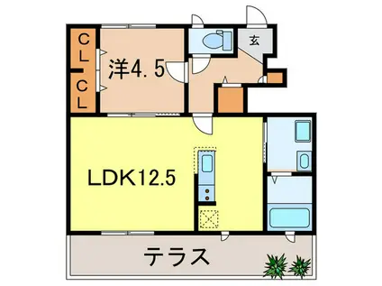 エレガンス越水(1LDK/1階)の間取り写真