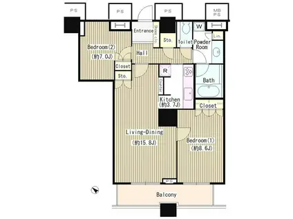 THE TOKYO TOWERS シータワー(2LDK/44階)の間取り写真