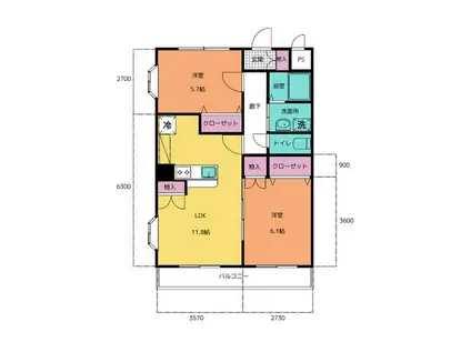 シリウスハイム(2LDK/2階)の間取り写真