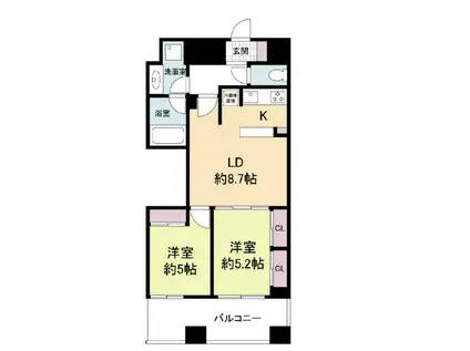 レジディア心斎橋ウエスト(2LDK/9階)の間取り写真