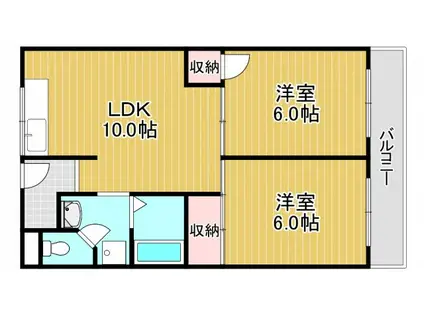 滝谷ユタカハイツ(2LDK/2階)の間取り写真
