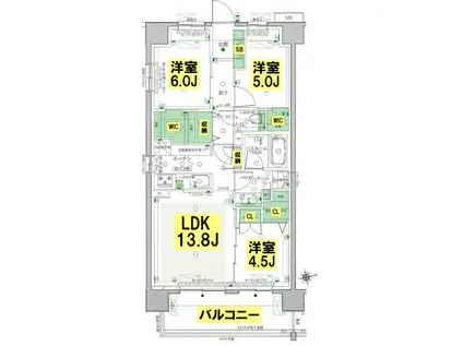 エクセレントシティ東船橋グラン(3LDK/7階)の間取り写真