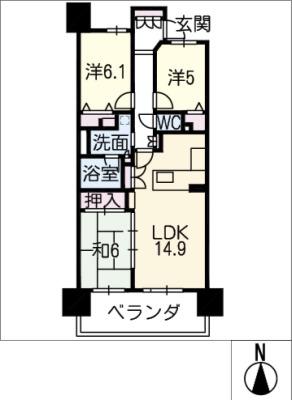 サンマンションアトレ高蔵寺駅前(3LDK/7階)の間取り写真