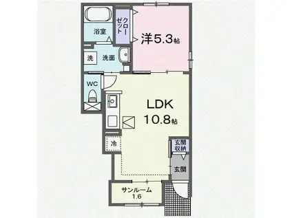 アプファールドII(1LDK/1階)の間取り写真