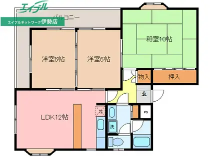 徳川台ロイヤルマンション(3LDK/2階)の間取り写真