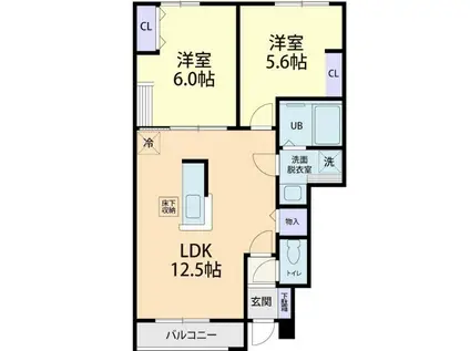 AMABILE(2LDK/1階)の間取り写真