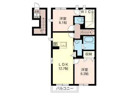 グロリオーサI棟(2LDK/2階)の間取り写真