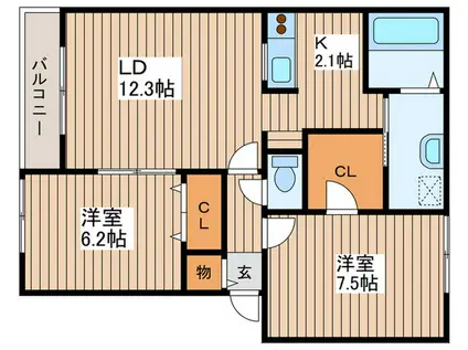 ジャン・ボヌールO(2LDK/3階)の間取り写真