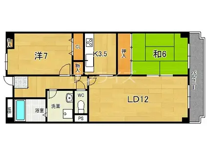 コンフォートヴィラ緑橋(2LDK/3階)の間取り写真