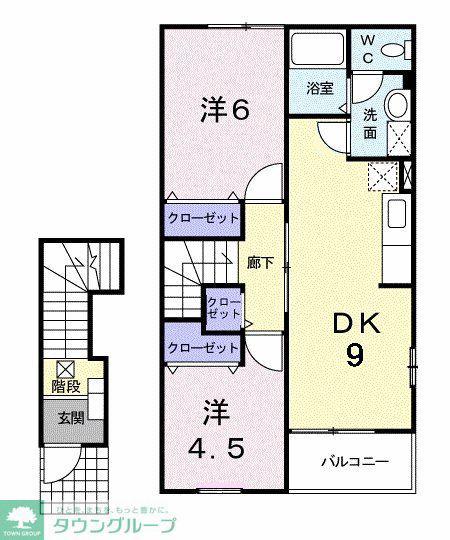 プラムフィールドD(2DK/2階)の間取り写真