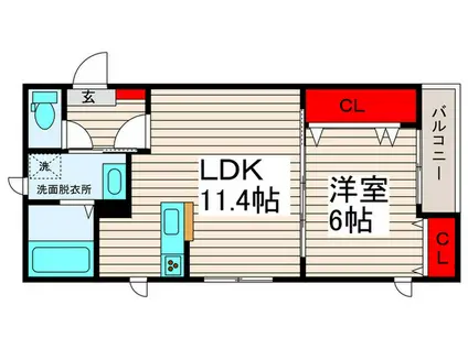 ラシーネ扇クローバー(1LDK/1階)の間取り写真