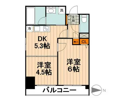 ルフレリバーサイド町屋(2DK/8階)の間取り写真