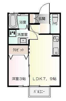 パインズ富塚(1LDK/2階)の間取り写真