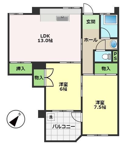 コーポ朝日VIII(2LDK/1階)の間取り写真