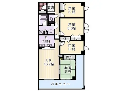 グランヴェール雲雀丘(4LDK/2階)の間取り写真
