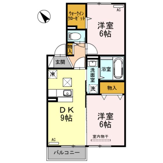シャルマンドール(2DK/1階)の間取り写真