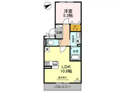 プラージュ SAKIGAKE(1LDK/2階)の間取り写真