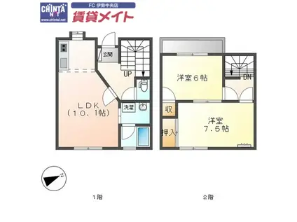 近鉄山田線 伊勢市駅 徒歩34分 2階建 築24年(2LDK/1階)の間取り写真