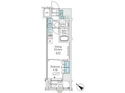 ベルトロワ人形町(1DK/9階)の間取り写真