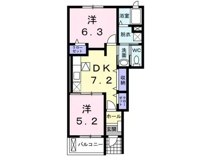 イースト 弐番館(2DK/1階)の間取り写真