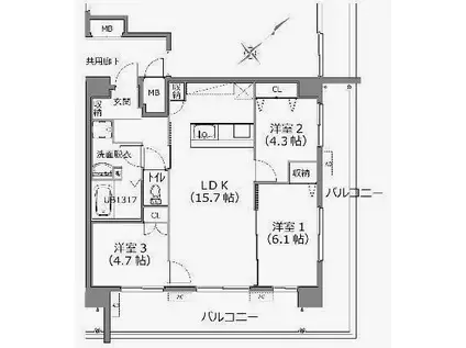 クラシオン社ノ木(3LDK/9階)の間取り写真