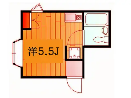 キャッスル旭ヶ丘A棟(ワンルーム/2階)の間取り写真